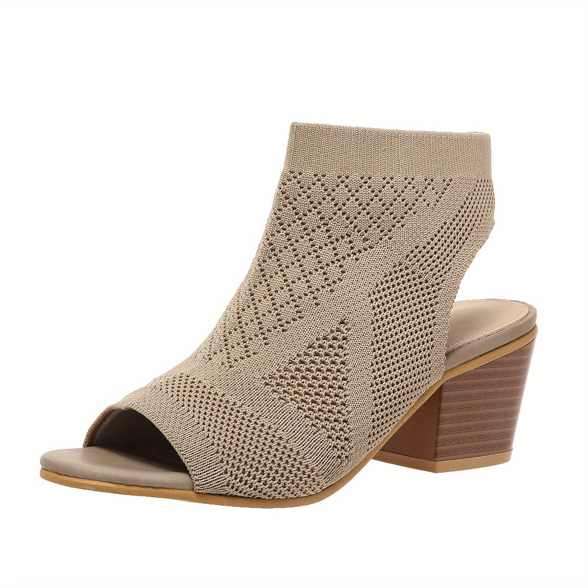 Velina | Peep Toe Knit Block Heel Sandals