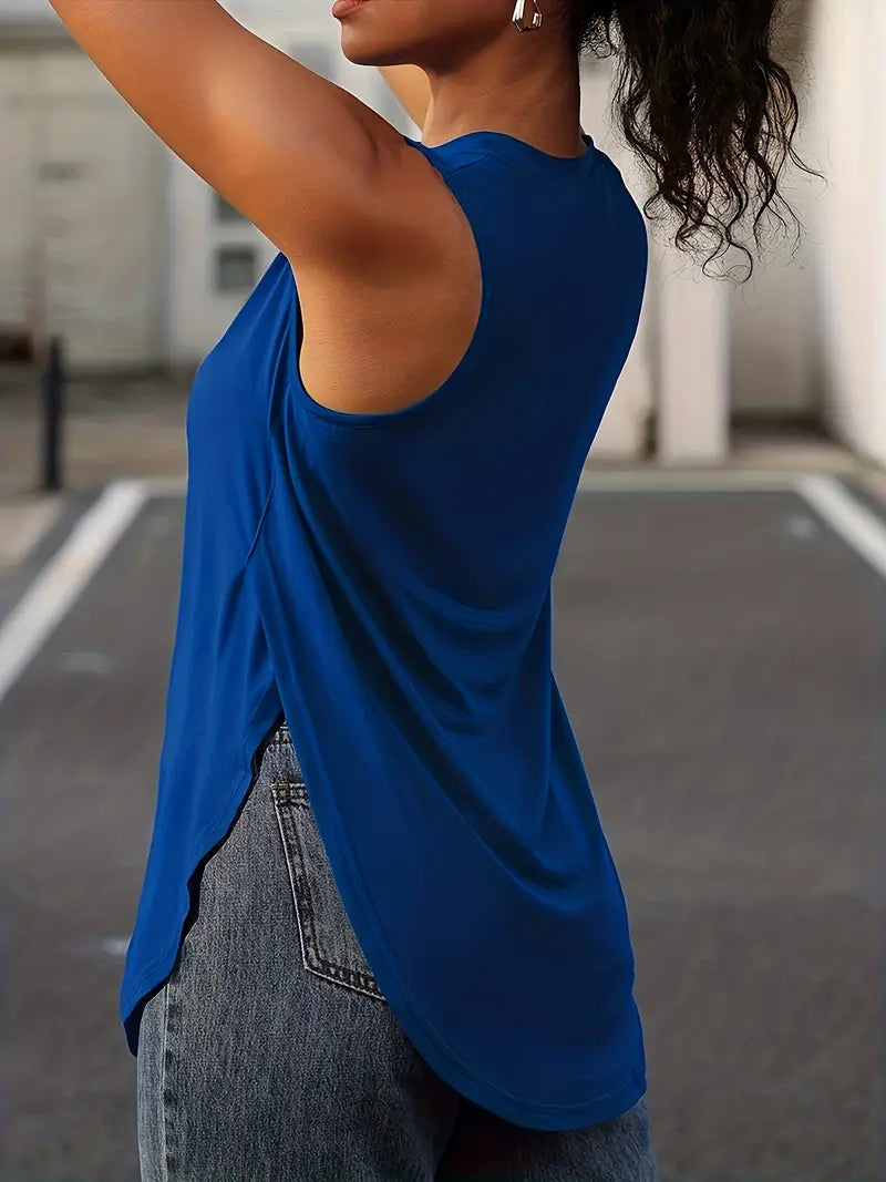 Desirae | Solid Sleeveless Crew Neck Tunic Top