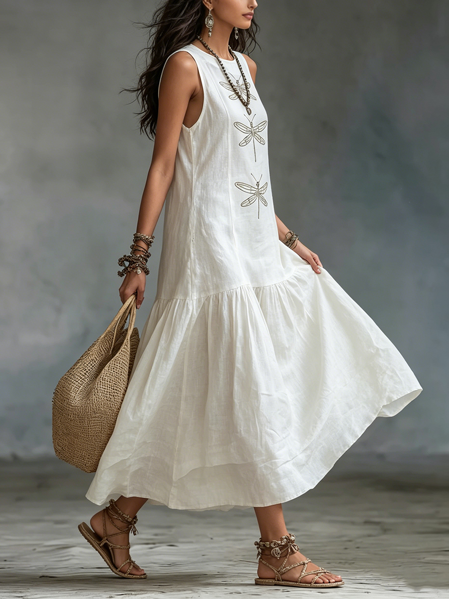 Kevina | Sleeveless Dragonfly Print Maxi Dress