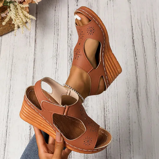 Setia | Wedge Sandals With Floral Cutout Design