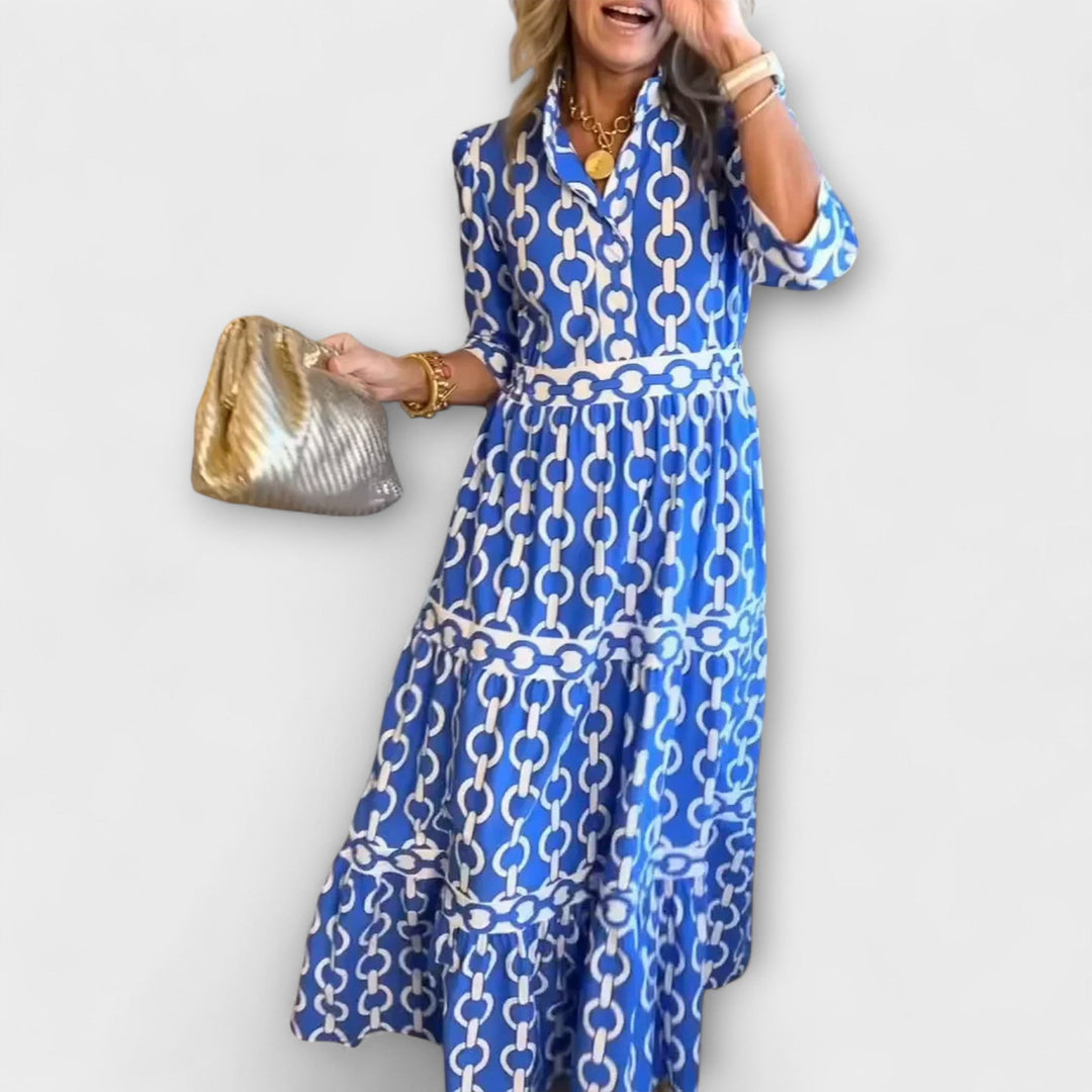 Stavroula | Chain Print V-Neck Midi Dress
