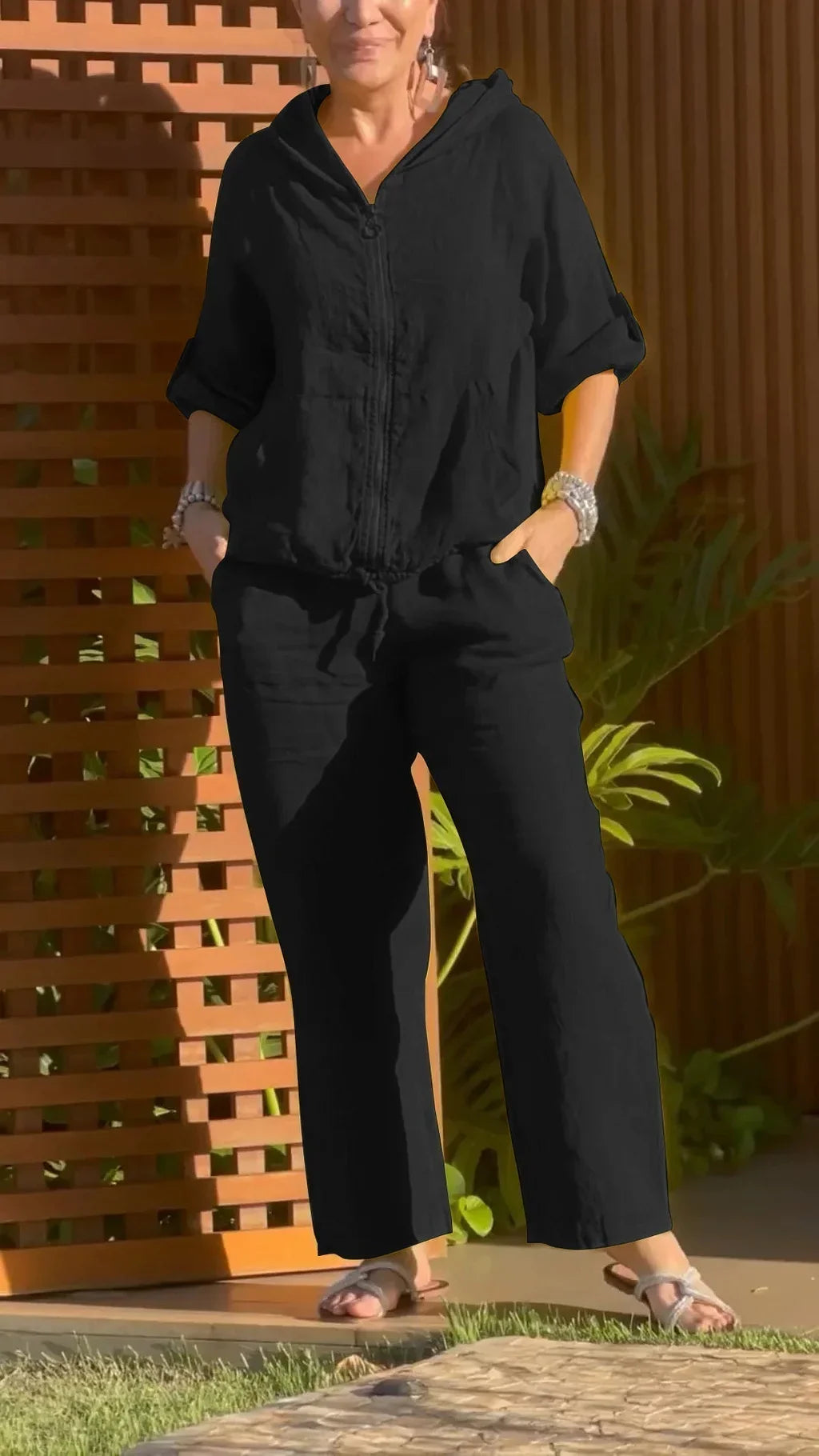 Pietra | Hooded Zip Two Piece Pant Set