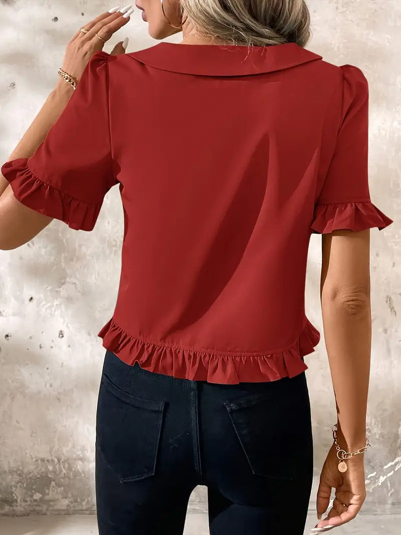Foteini - Peter Pan Collar Short Sleeve Blouse