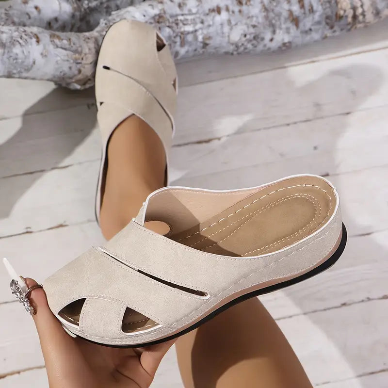 Tereza | Round Toe Cutout Slide Sandals