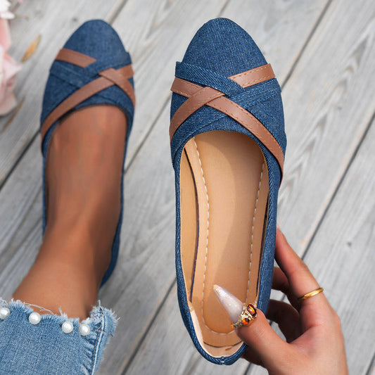 Shakina | Denim-Style Cross Strap Flats