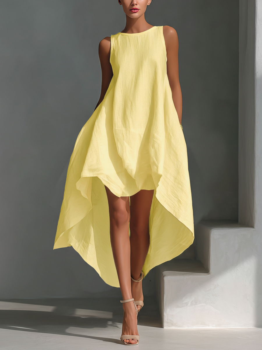 Alyna - Sleeveless Asymmetric Hem Midi Dress
