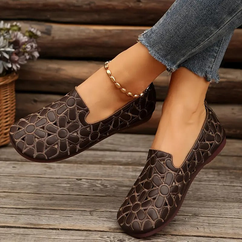 Veronica | Floral Cutout Slip On Flat Shoes