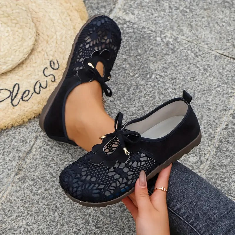 Danika | Black Floral Cutout Slip-On Shoes