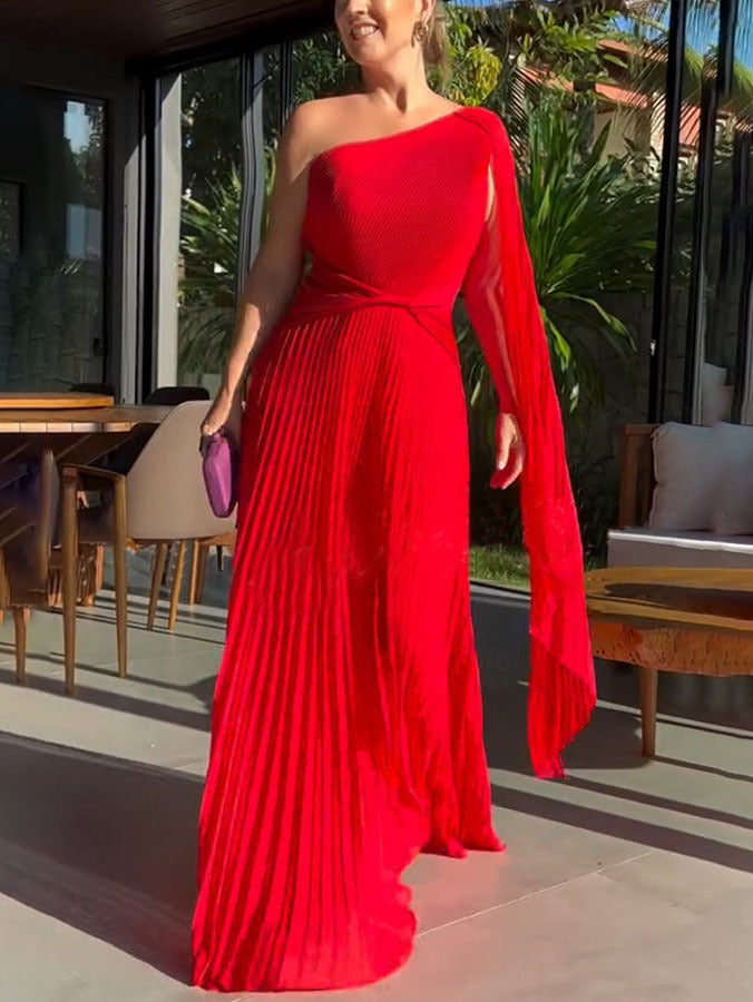 Kiriana | Pleated One Shoulder Maxi Evening Dress