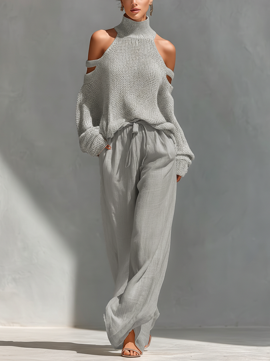 Elyzia |Wide Leg Trouser Set With Knit Top