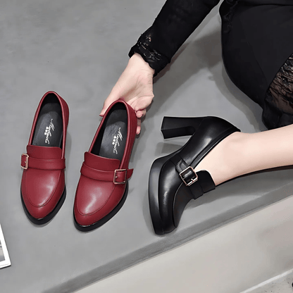 Lueena | Block Heel Round Toe Buckle Pumps