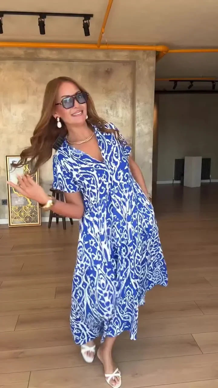 Jubilee | Printed Short Sleeve A-Line Maxi Dress