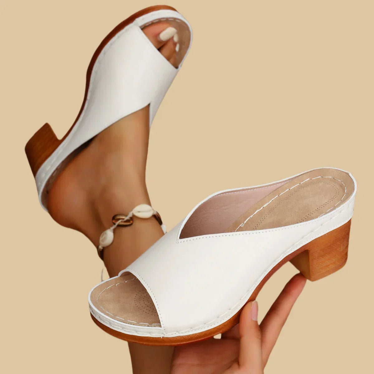 Sorina | Open Toe Block Heel Mule Sandals