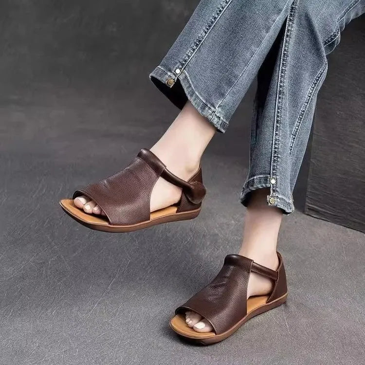 Shanera - Open Toe Cutout Flat Heel Sandals