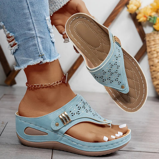 Tiara - Wedge Slip On Cutout Sandals