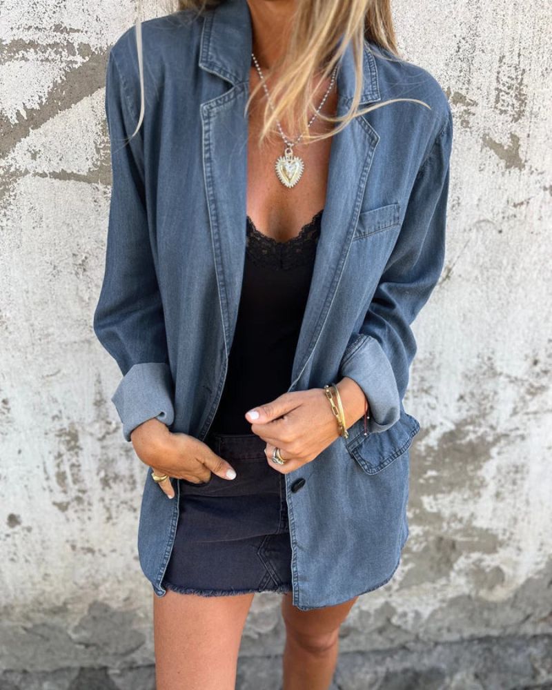 Romilda | Long Sleeve Denim Style Blazer Jacket