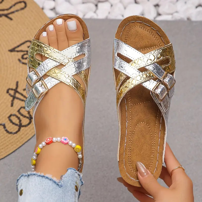 Deniza | Buckle Strap Slip-On Wedge Sandals
