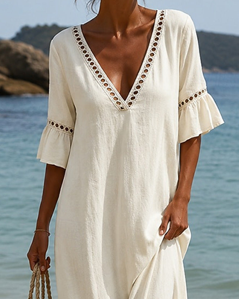 Nellina | Maxi Dress Deep V-Neck Ruffle Sleeves