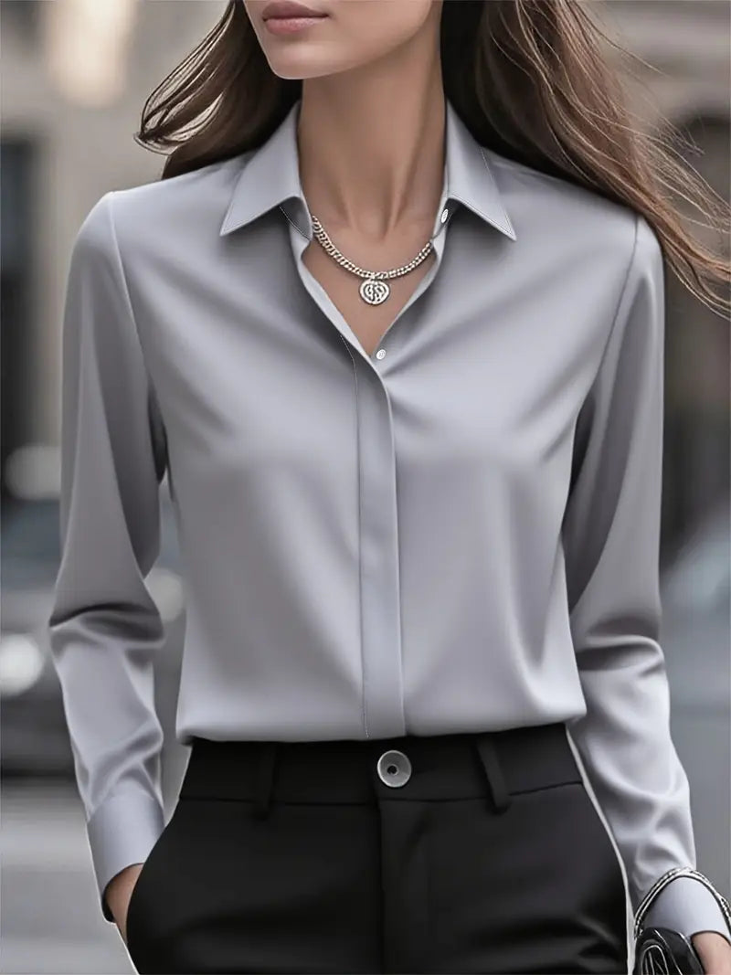Amiliana - Long Sleeve Collared Button Shirt