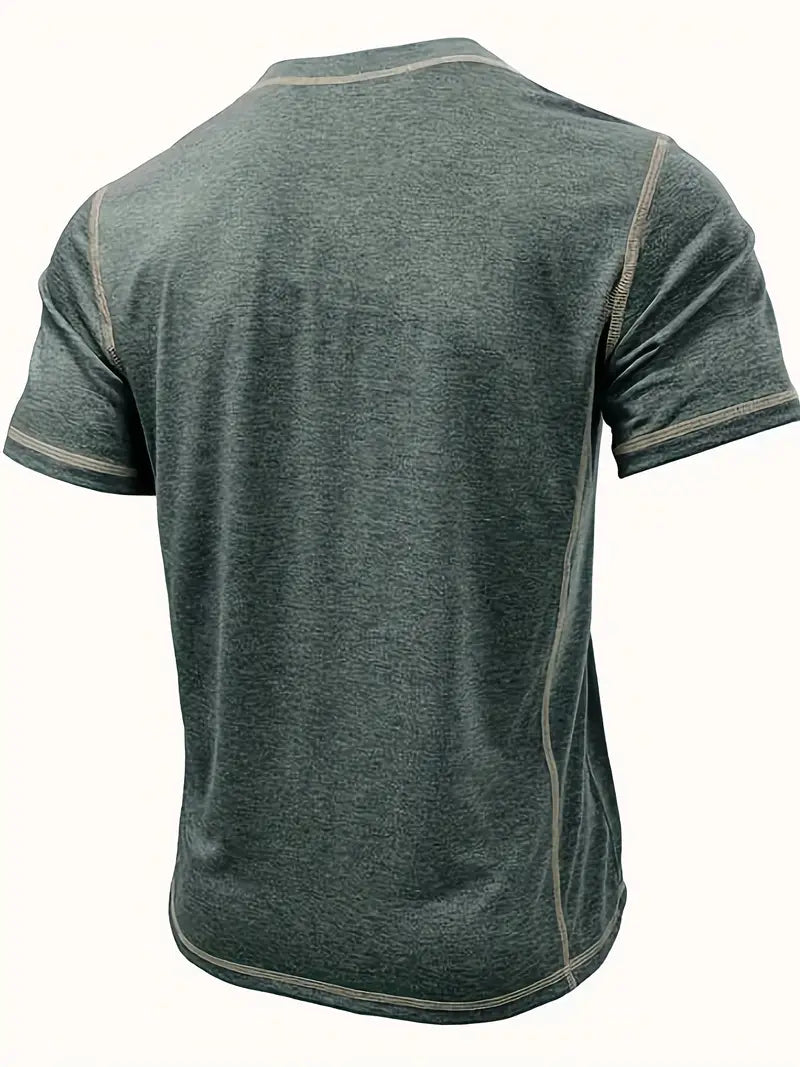 Orazio | Henley Short Sleeve Contrast Stitch Shirt