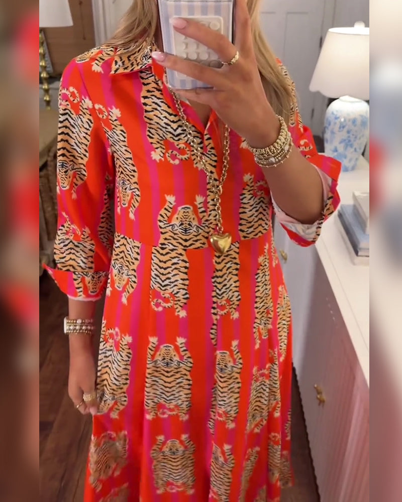 Sinney - Printed Maxi Dress Long Sleeve V Neck