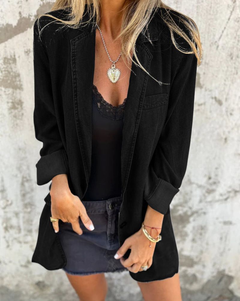 Romilda | Long Sleeve Denim Style Blazer Jacket