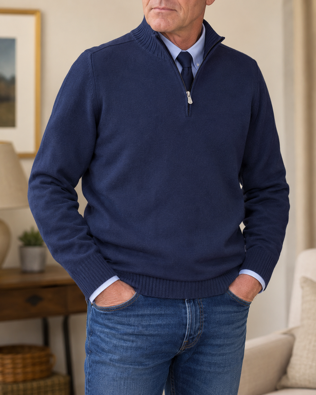 Dimiton | Quarter-Zip Long Sleeve Sweater in Navy Blue