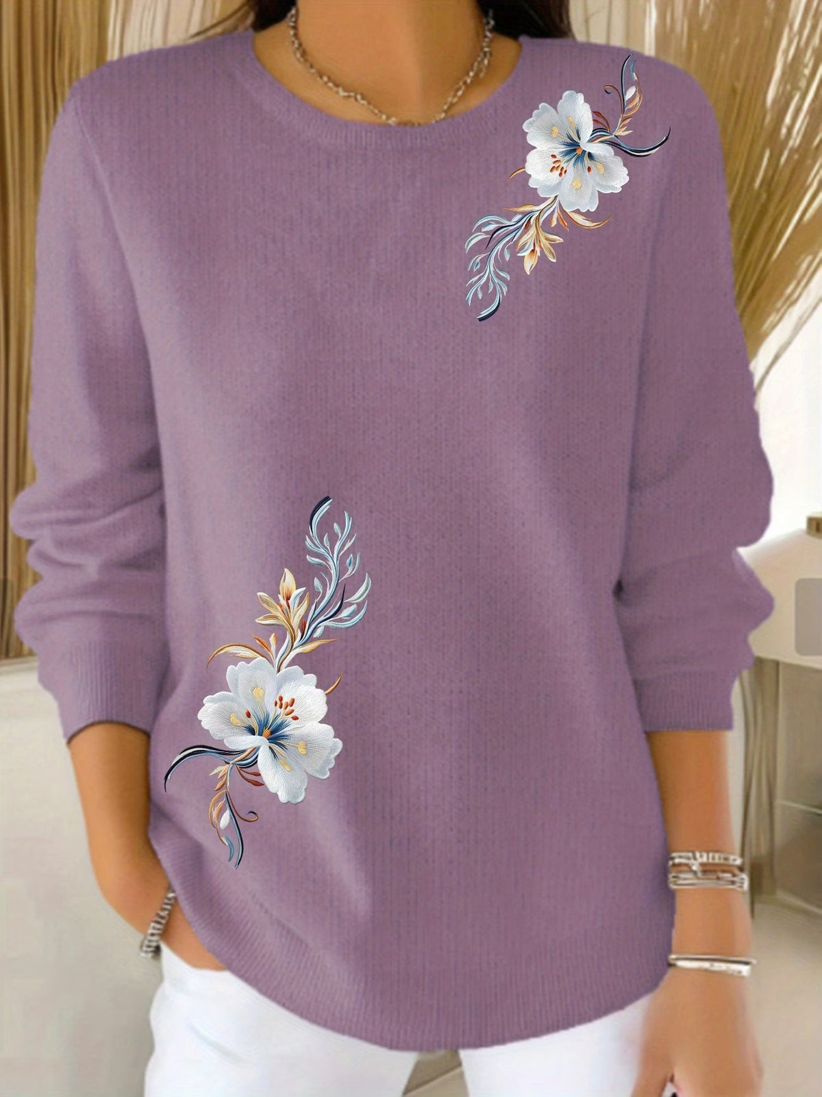 Adelurella | Elegant Long Sleeve Floral Sweater