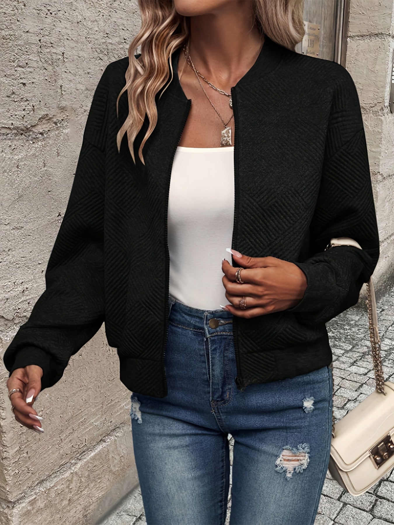 Jemma | Textured Long Sleeve Zip-Up Jacket