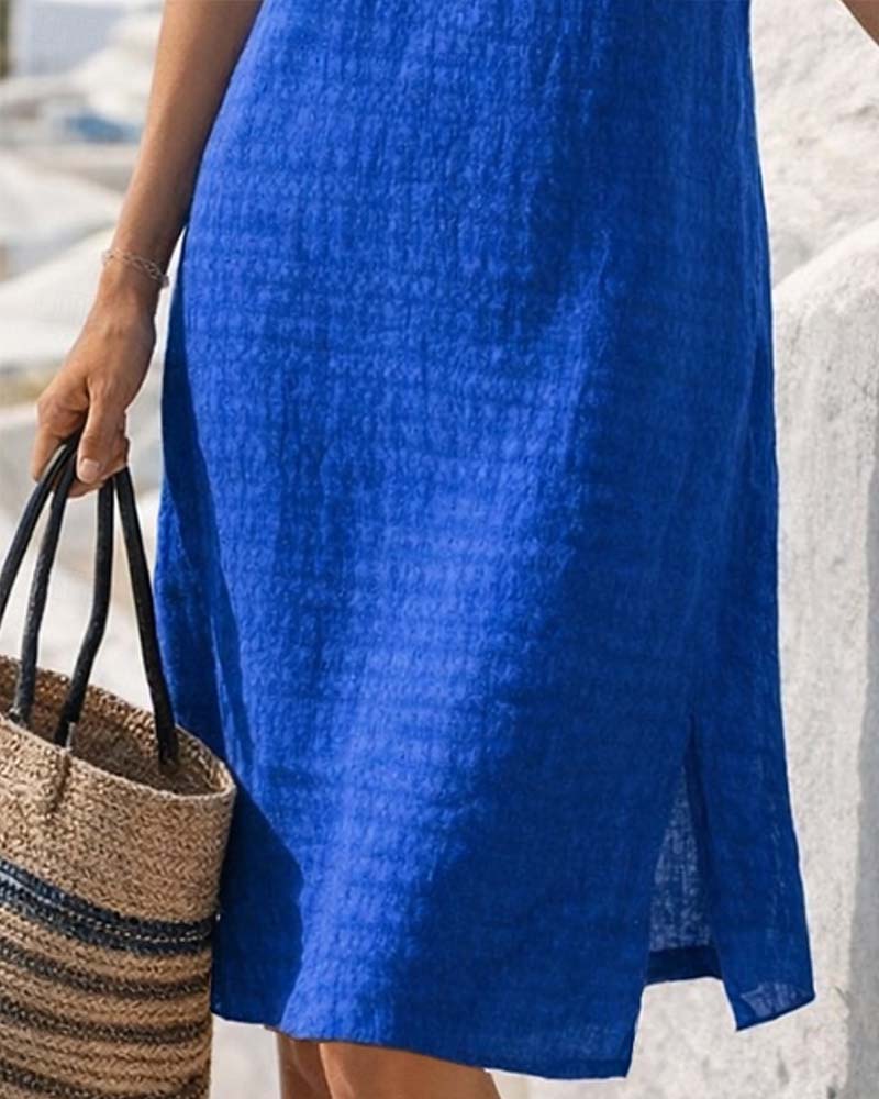 Shanai | Dress Blue Short Sleeve Round Neck