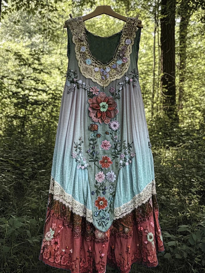 Evabella | Patchwork Floral Sleeveless Tank Maxi Dress