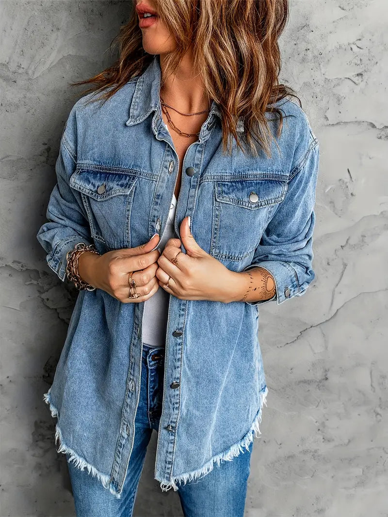 Malika | Denim Jacket with Long Sleeves and Pockets