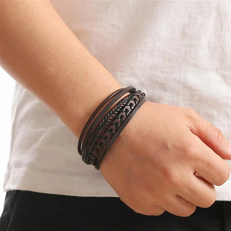 Lennart | Bracelet Black Brown Braided Layered Design