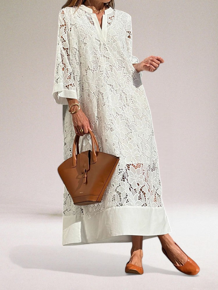 Hafina | Lace V-Neck Three-Quarter Sleeve Dress