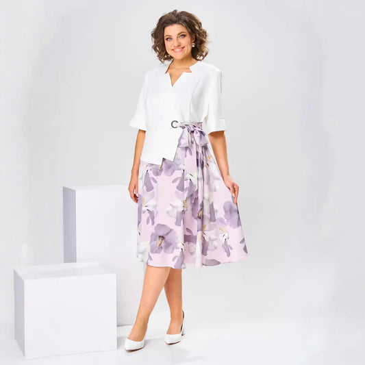 Barnes | Midi Dress White Jacket Floral Skirt