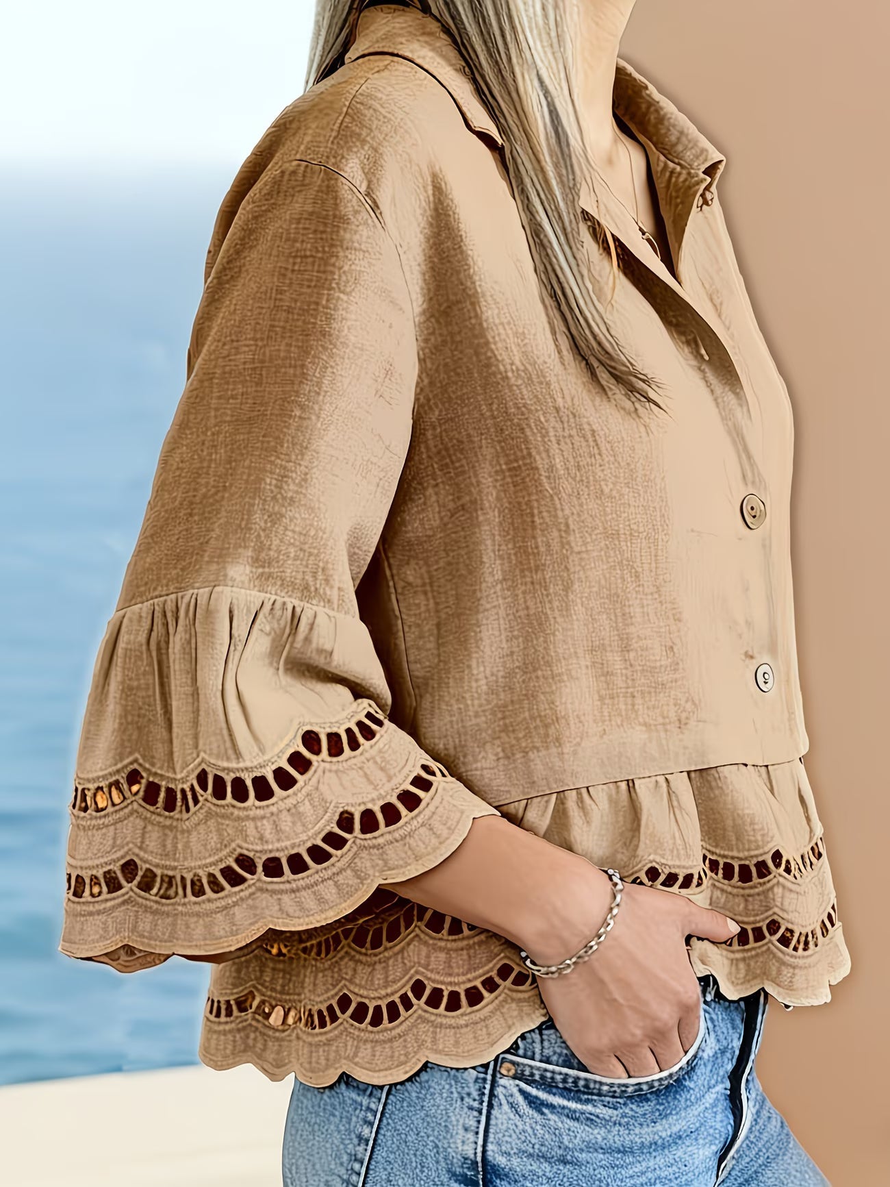 Solenn | Long Sleeve Ruffle Hem Button Blouse
