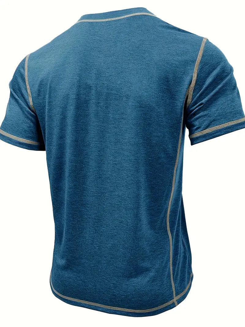 Orazio | Henley Short Sleeve Contrast Stitch Shirt