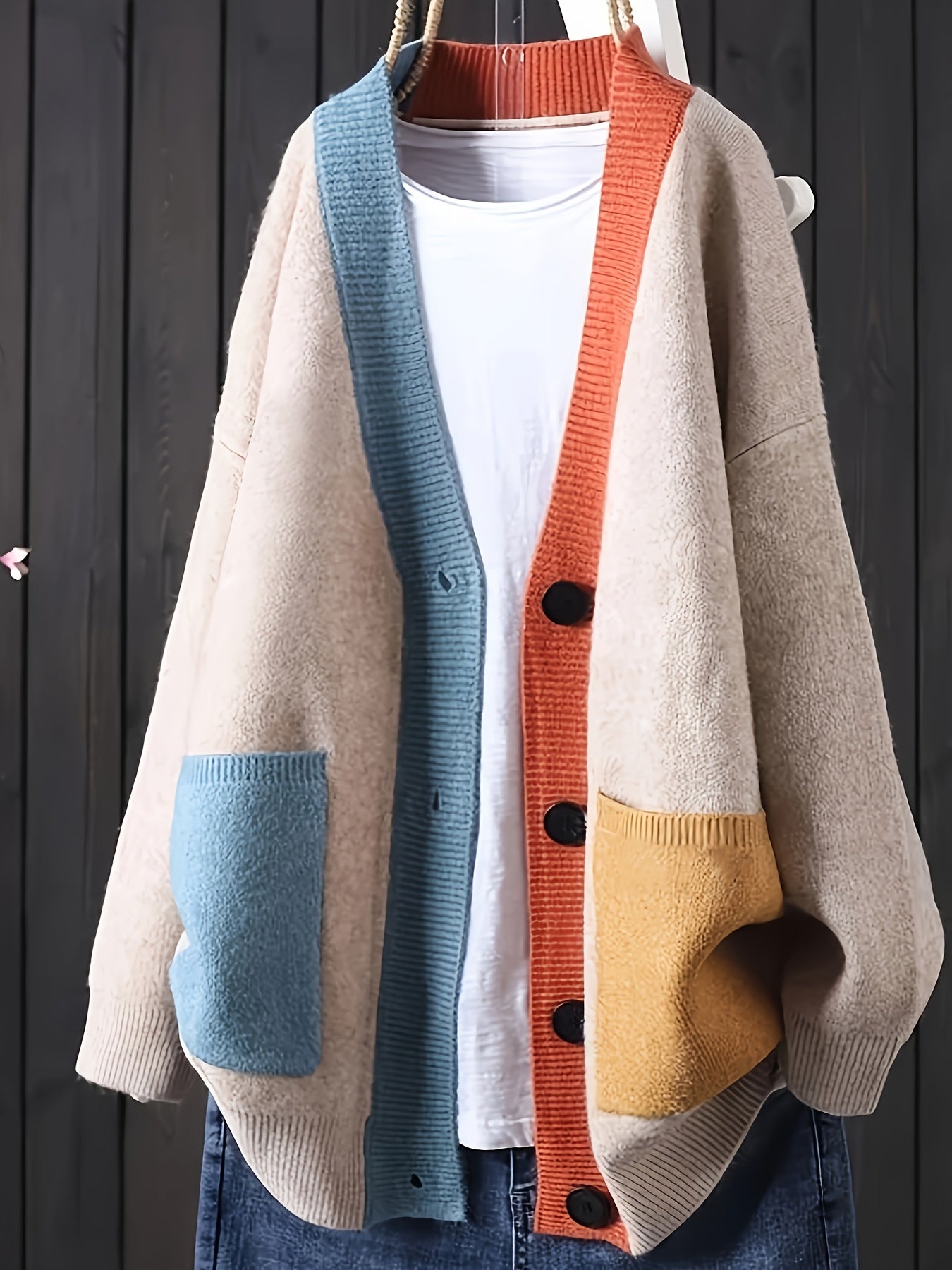 Peggy | Color Block Button Front Knit Cardigan
