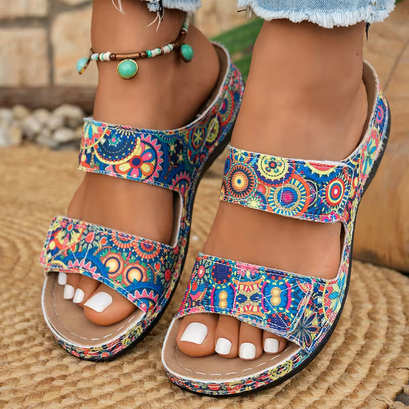 Dhifef | Printed Triple Strap Open Toe Sandals