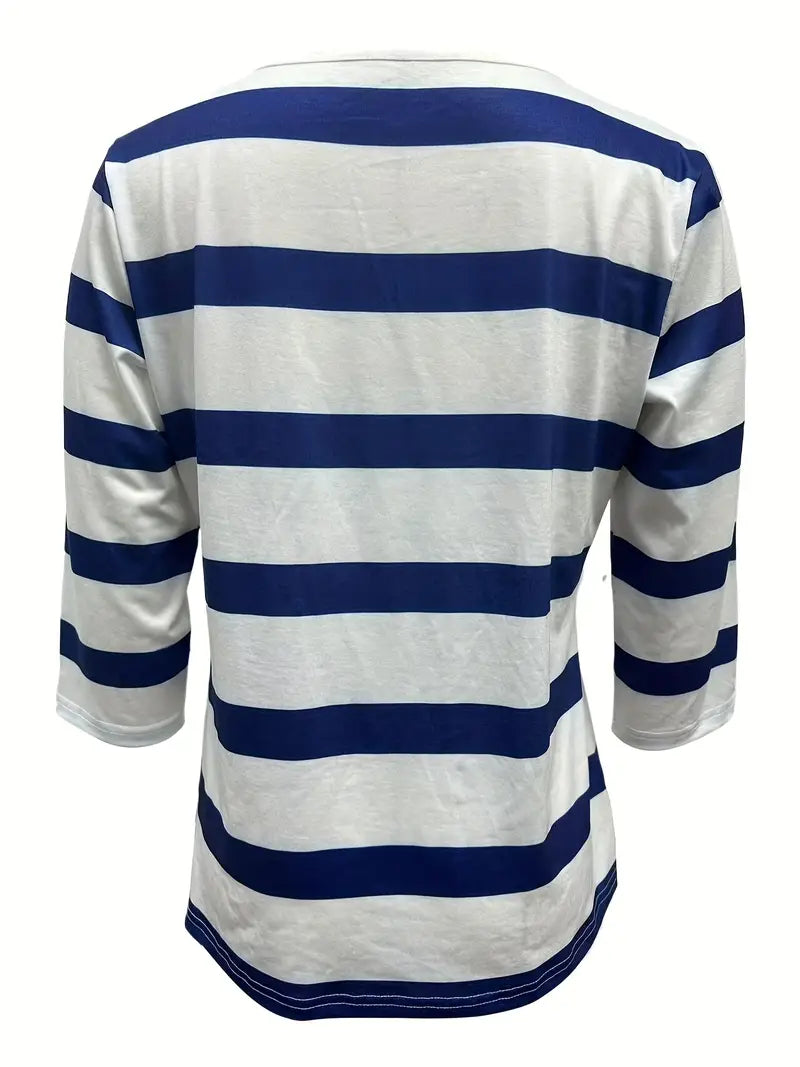 Dakota | Striped V-Neck Three-Quarter Sleeve Top