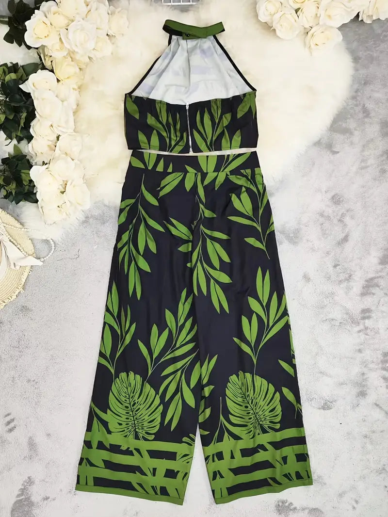 Zirina | Halter Crop Top Wide Leg Set