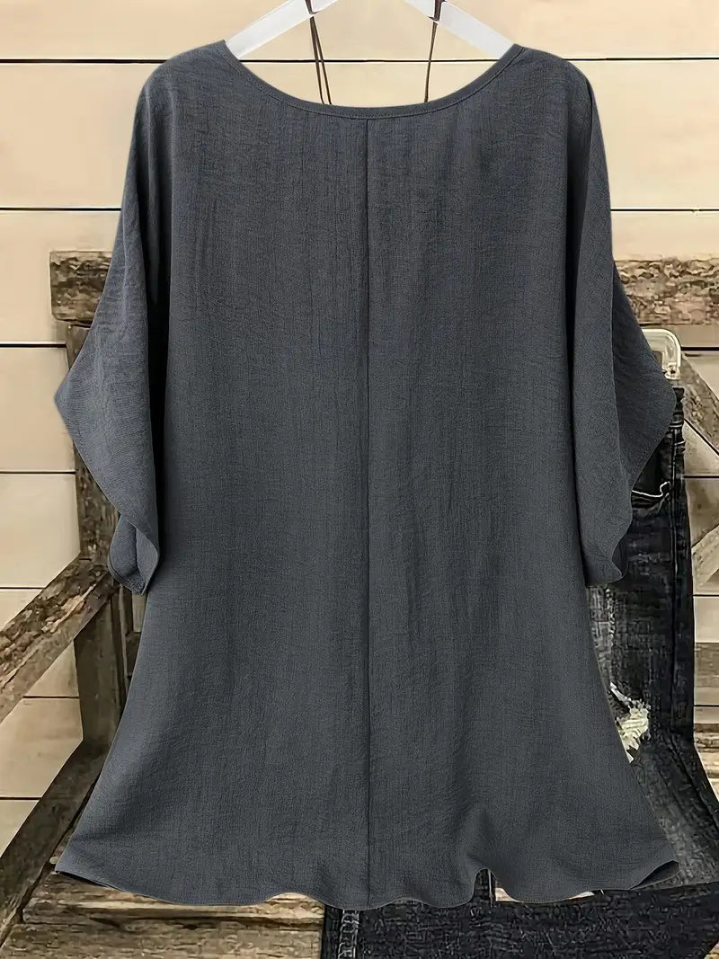 Dilek | Loose Round Neck Short Sleeve Blouse