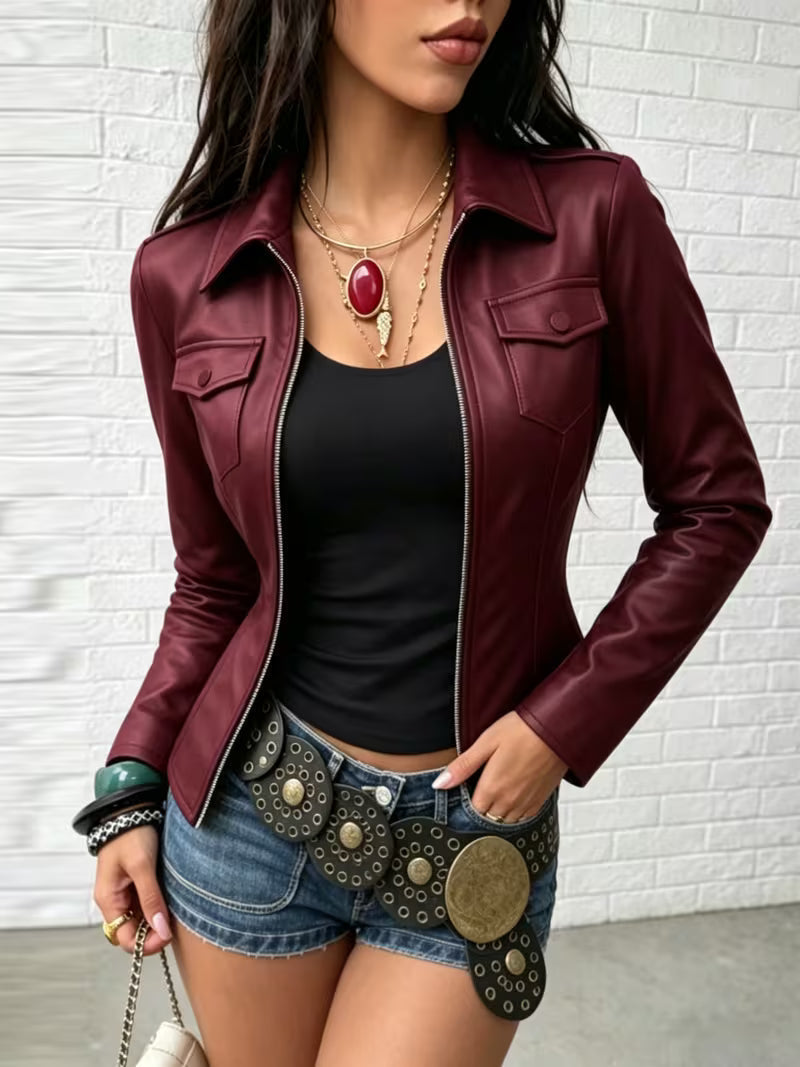 Celita | Leather Jacket with Front Pockets