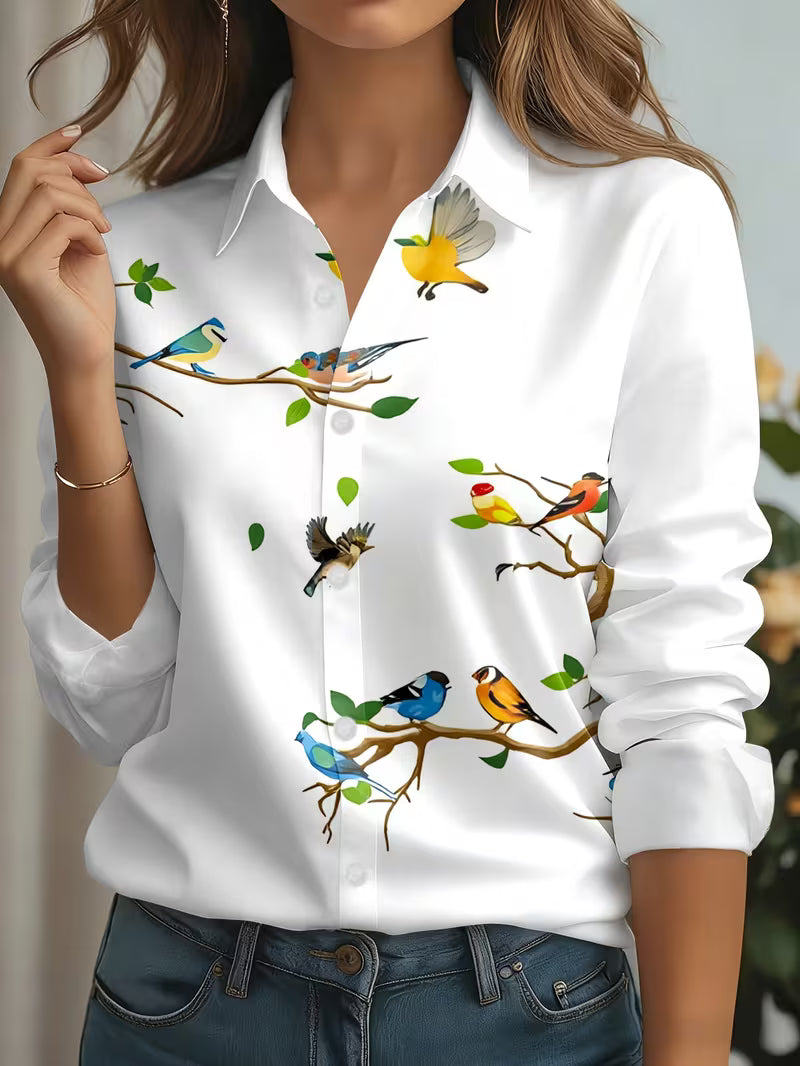 Clarella | Long Sleeve Printed Bird Shirt