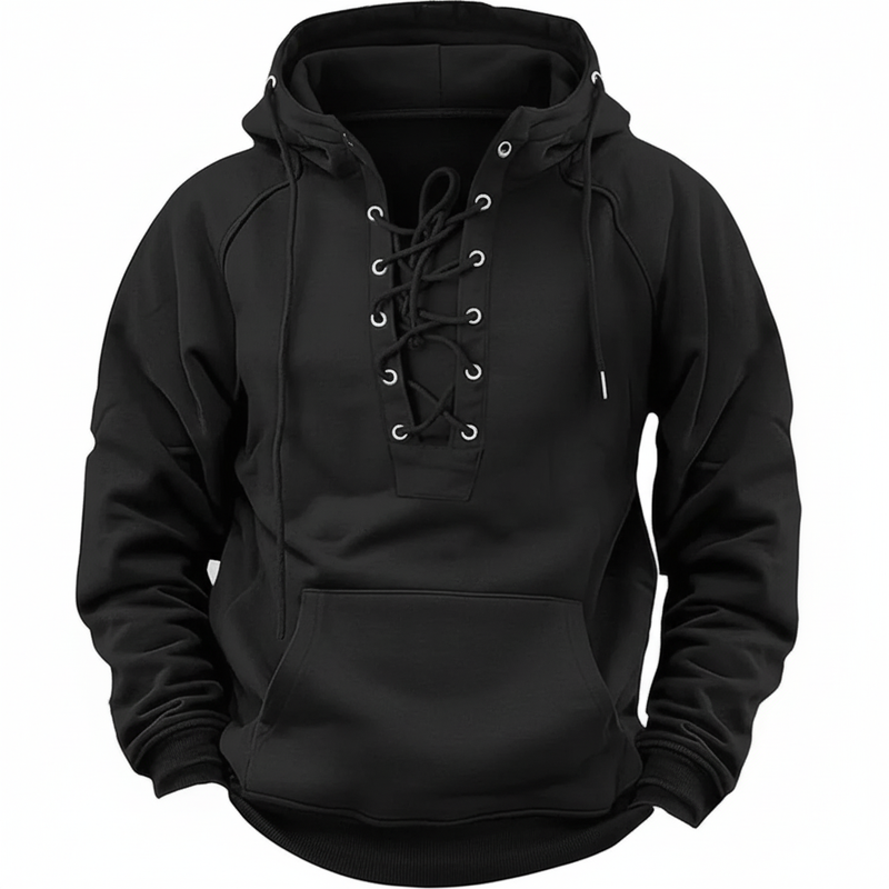Hovav | Lace-Up Hooded Long Sleeve Pullover Sweatshirt