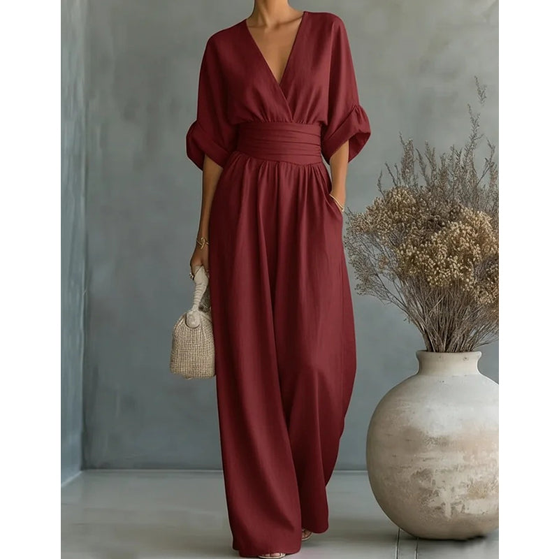 Lumamark | Elegant V-Neck Wide-Leg Jumpsuit