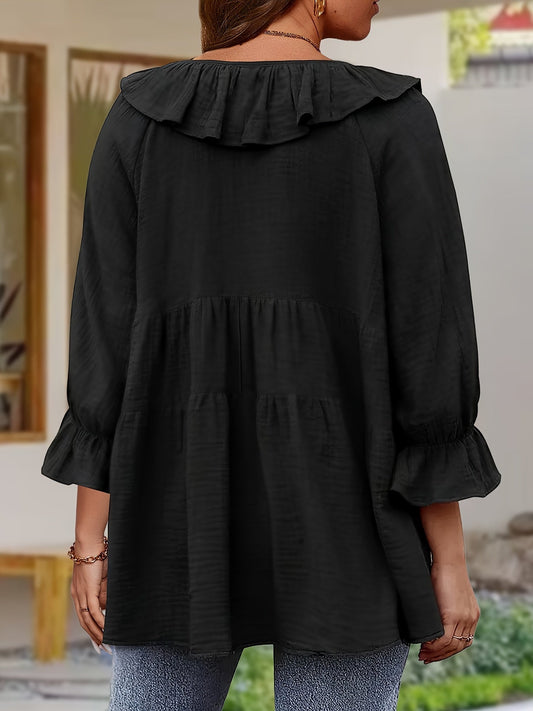 Garbine | Women's Ruffled Tie Neck Flowy Blouse