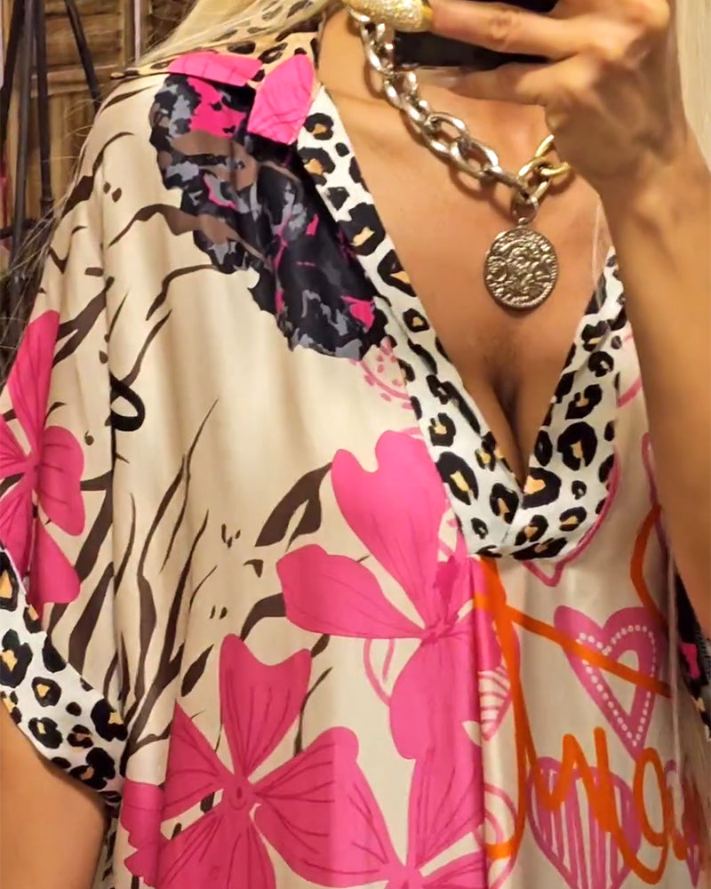 Marianna | Dress Multicolor V Neck Printed Kaftan