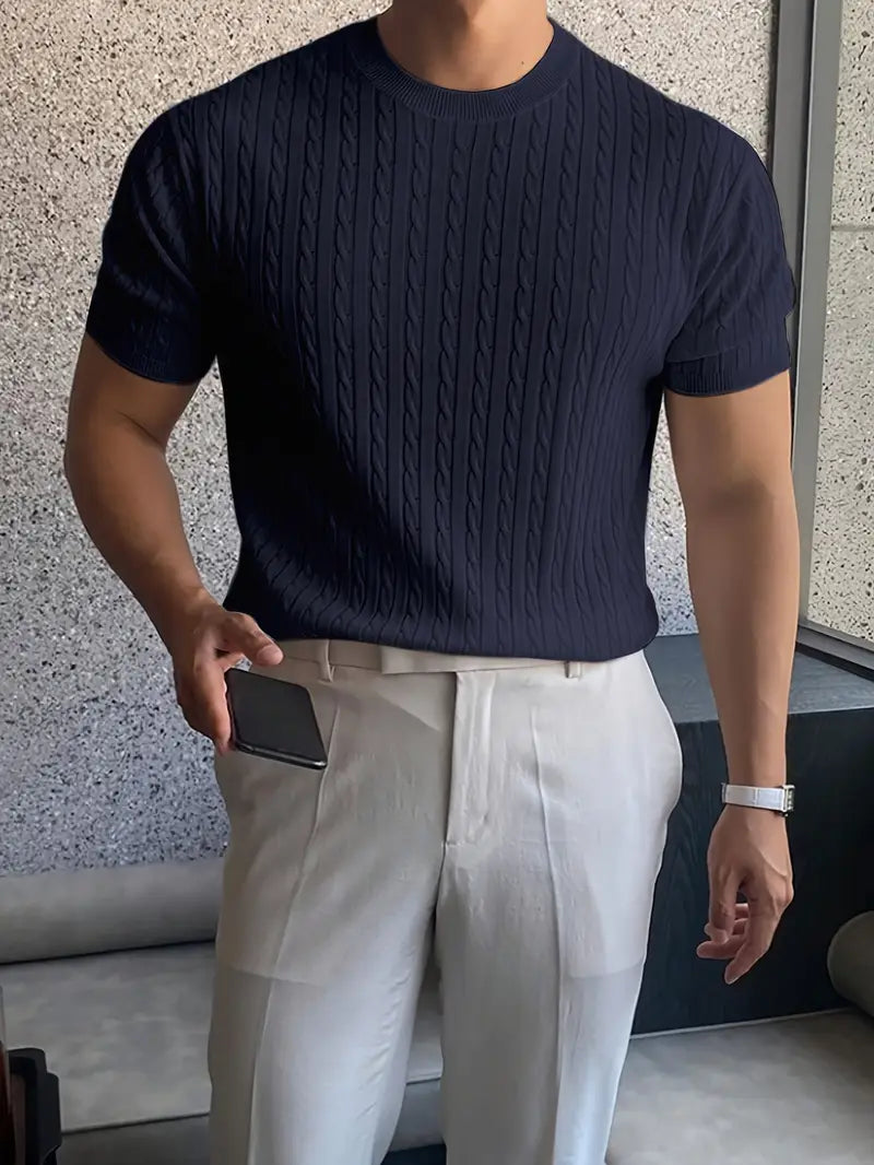 Kiril - Cable Knit Short Sleeve Crewneck Jumper