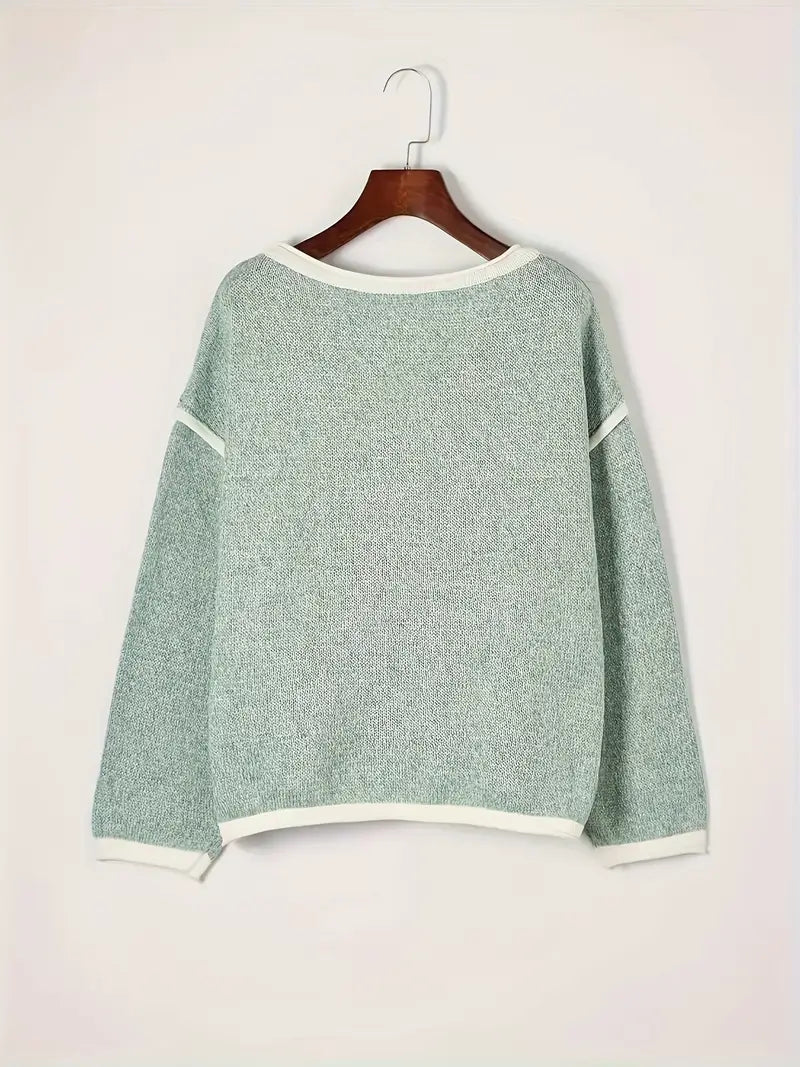 Giselda | Long Sleeve Contrast Trim Knit Sweater